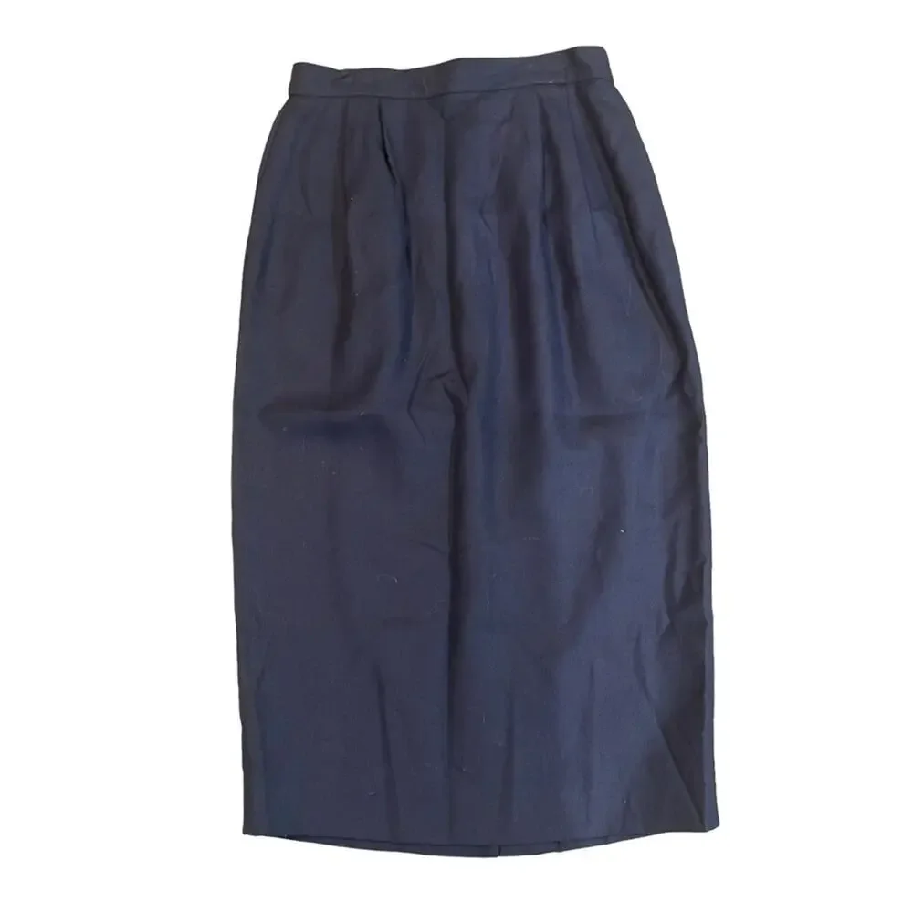 Talbots Petites Skirt Womens 6P Navy Blue Pleated Midi‎ Lined Zip Closure
